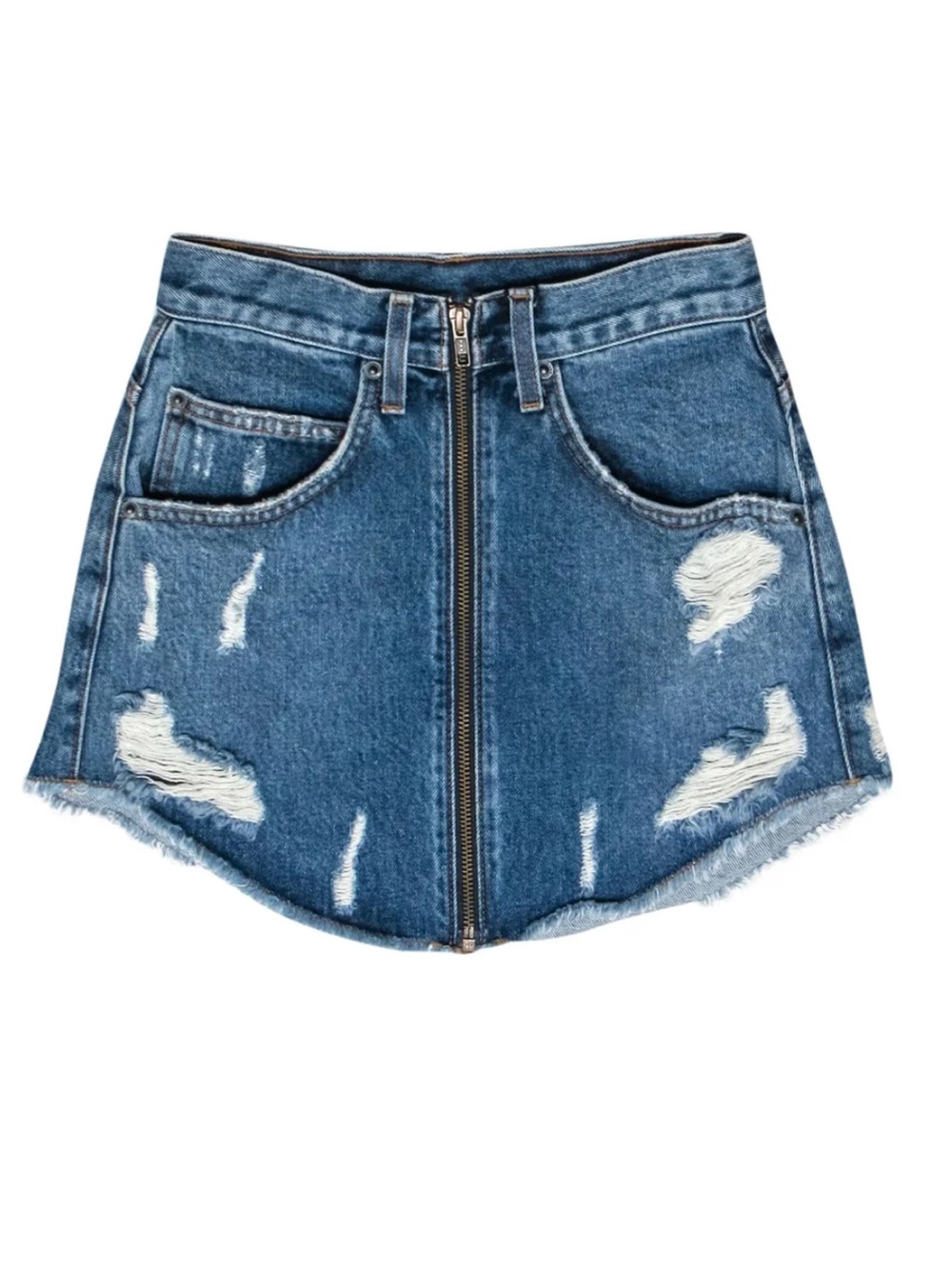 Carmar Distressed Blue Denim Mini Skirt with Center Zip